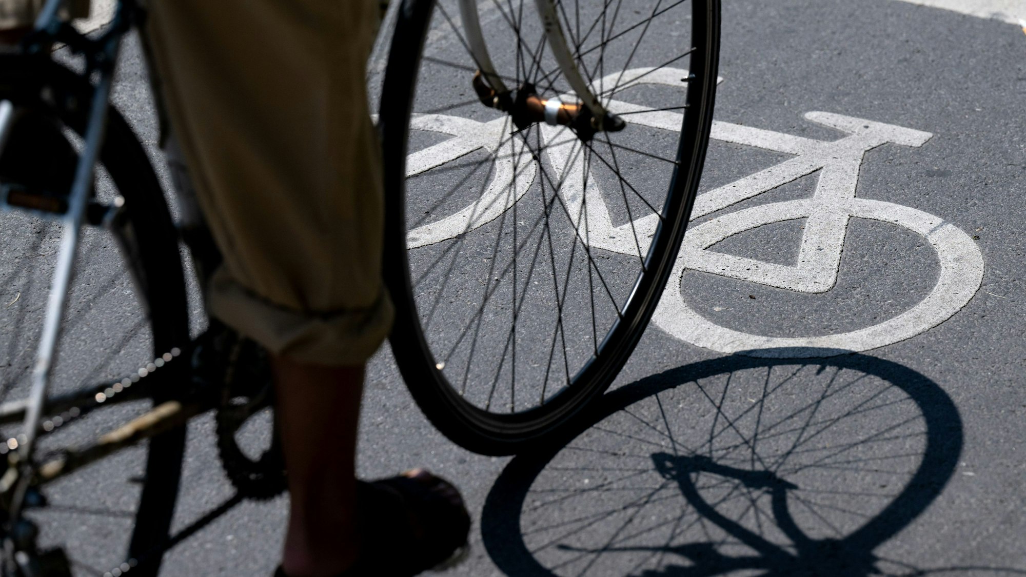 Ein Radfahrer fährt über einen Radweg.