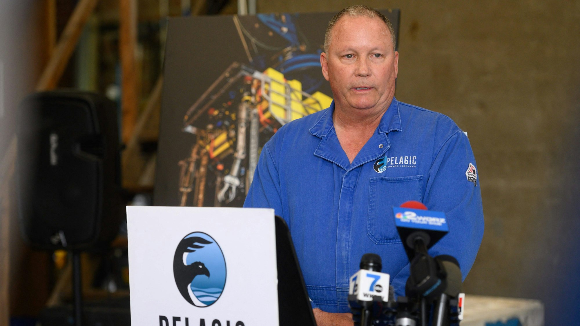 Edward Cassano, Rettungsleiter der Mission von „„Pelagic Research Services“, bei einer Pressekonferenz zum Fund des implodierten U-Boots „Titan“ im Atlantik.