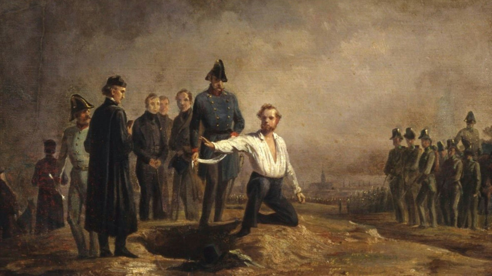 Ein Ölgemälde zeigt die Hinrichtung des Revolutionärs Robert Blum am 9. November 1848 bei Wien.