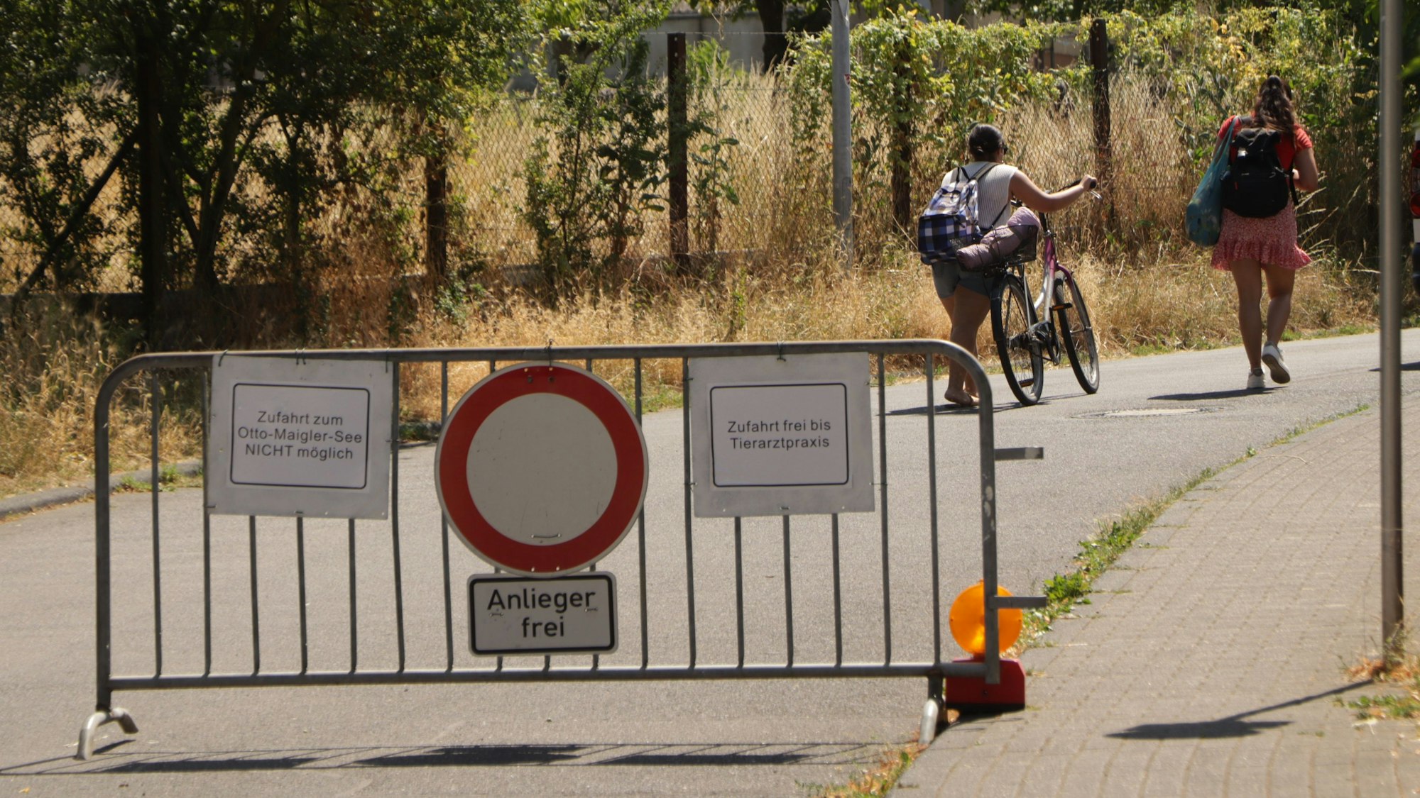 Das Bild zeigt eine Straße mit Absperrgitter.