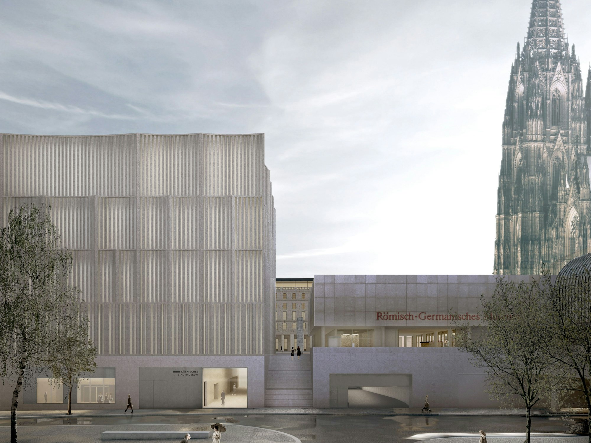 Die Visualisierung zeigt den Entwurf für die „Historische Mitte“, die neben dem Römisch-Germanischen Museum entstehen sollte.