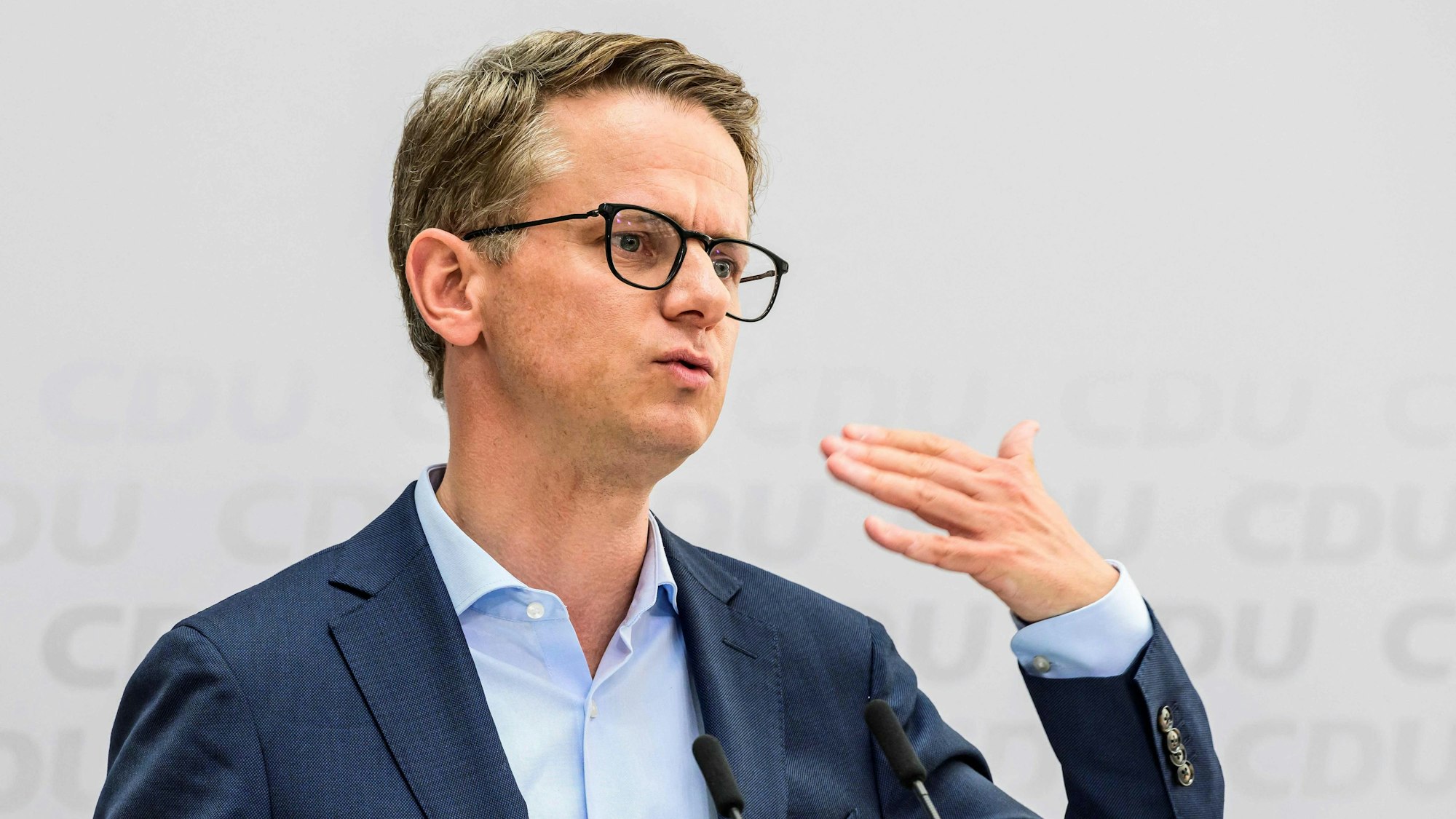 Carsten Linnemann, neuer CDU-Generalsekretär, spricht bei der Pressekonferenz nach der Sitzung des CDU-Bundesvorstands im Konrad-Adenauer-Haus.