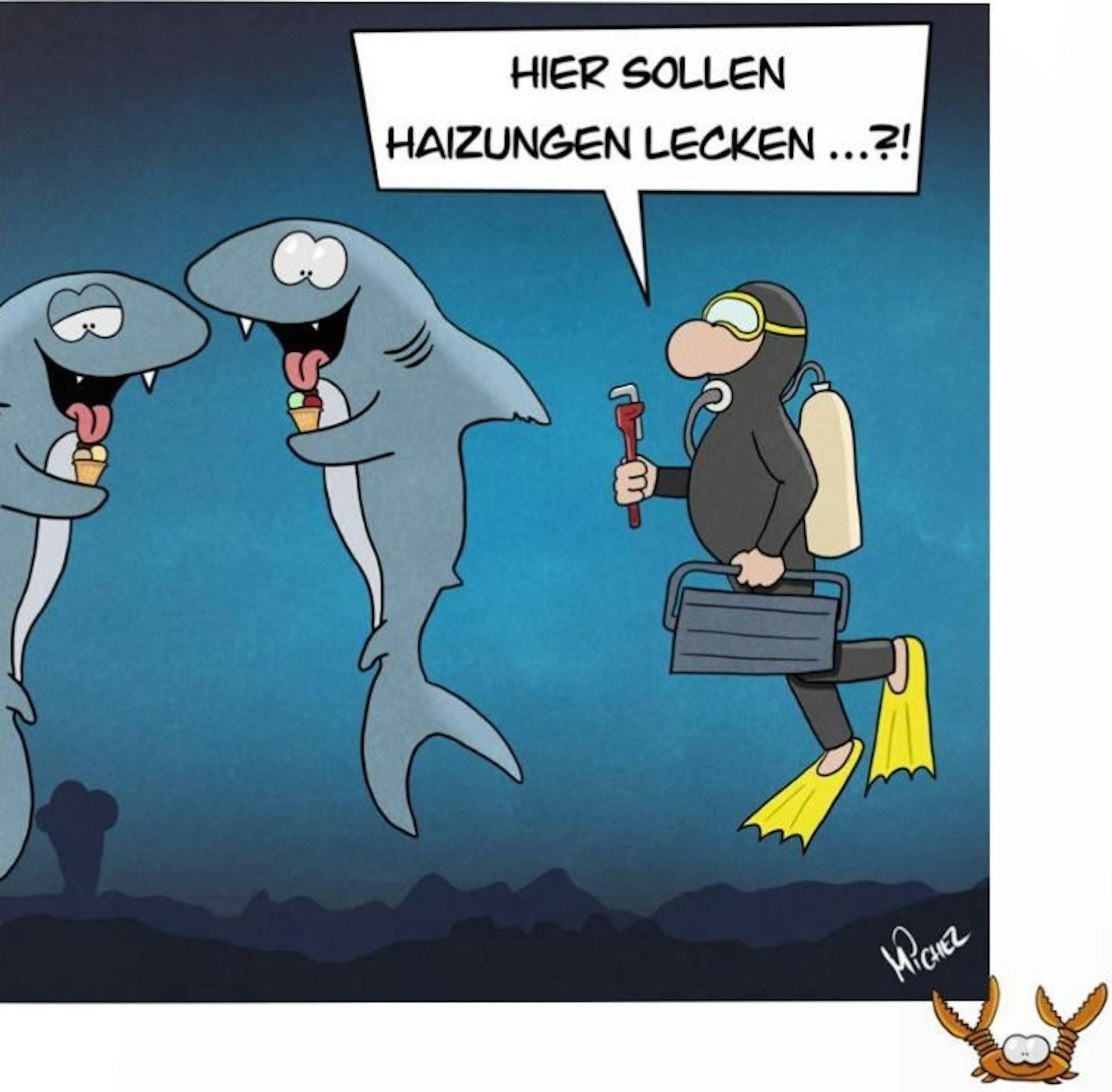 Cartoon aus dem Buch „Unter Wasser lachen kann tödlich sein . . .“