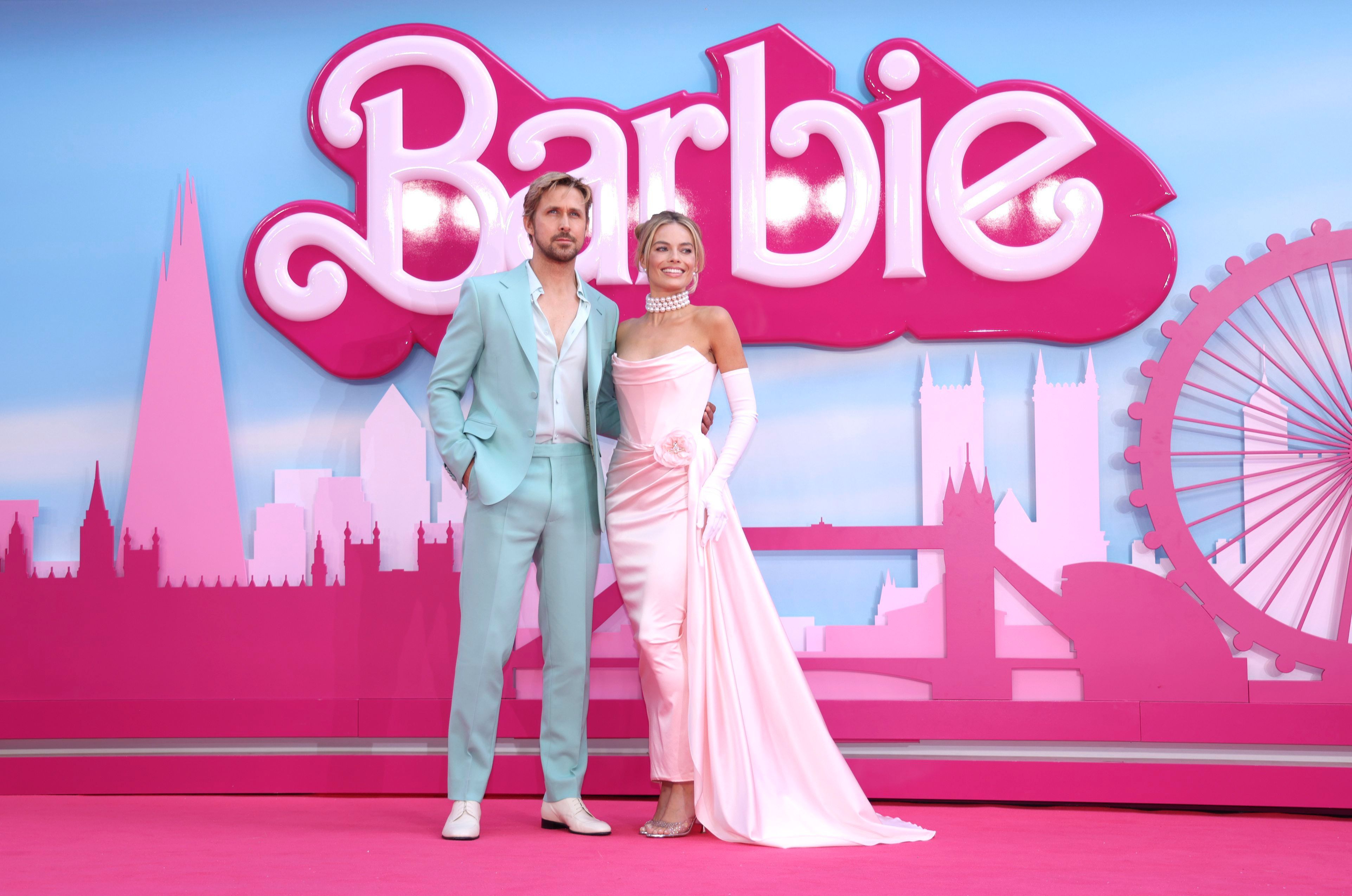 Ryan Gosling und Margot Robbie bei der „Barbie“-Premierein London am Mittwoch.