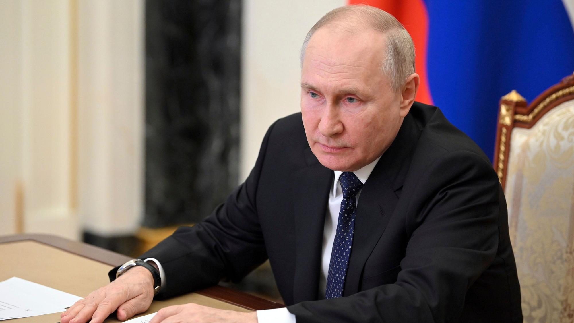 Wladimir Putin, Präsident von Russland, bei einer Videokonferenz.
