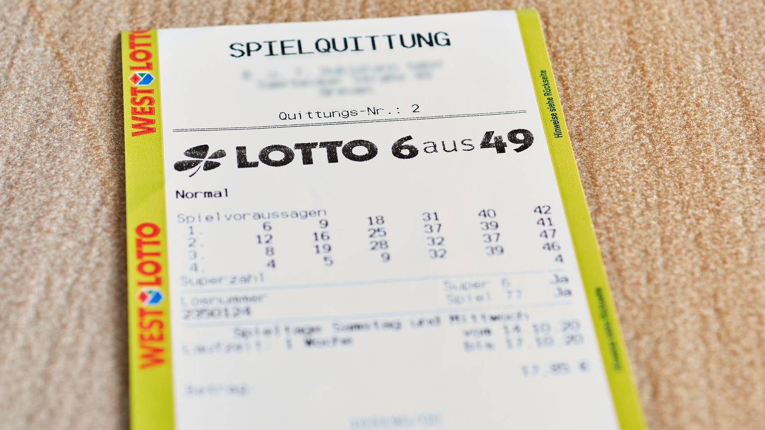 Lotto 6aus49 Spielschein.
