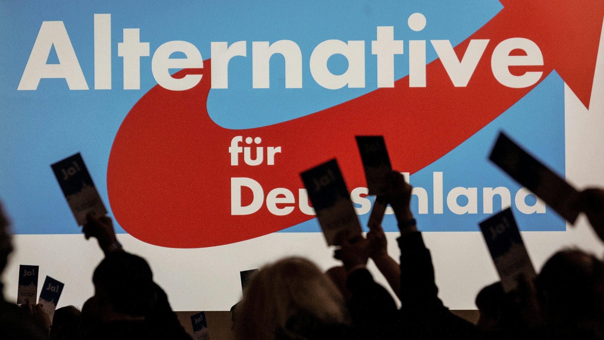 ARCHIV - 25.02.2023, Hessen, Melsungen: Delegierte halten beim Landesparteitag AfD Hessen ihren Stimmzettel.