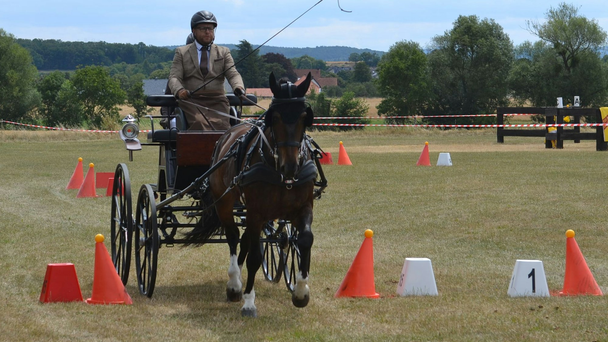 Das Bild zeigt ein Kutschengespann, das durch ein Hindernis fährt.