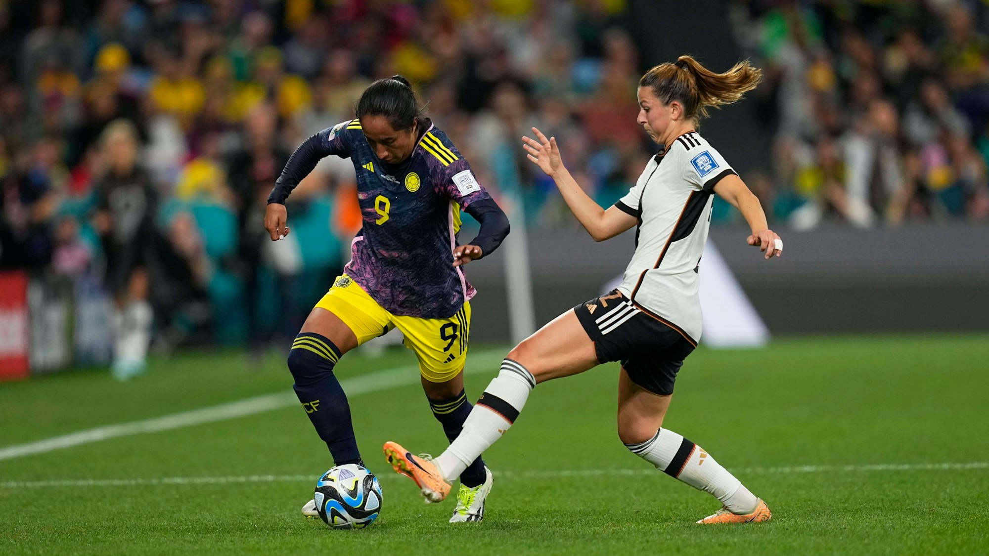 July 30 2023: Chantal Hagel Germany and Mayra Ramirez Colombia battle for the ball during a game, , at , , . /CSM USA - ZUMAc04_ 20230730_zma_c04_038 Copyright: xKimxPricex