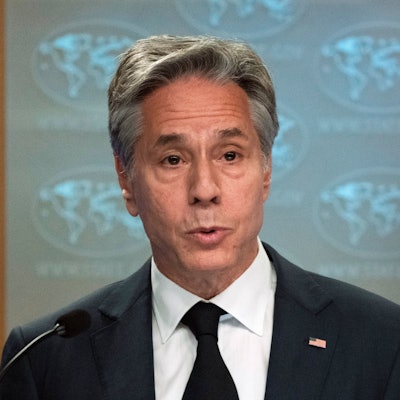 Antony Blinken, Außenminister der USA, spricht im Außenministerium zu Journalisten.