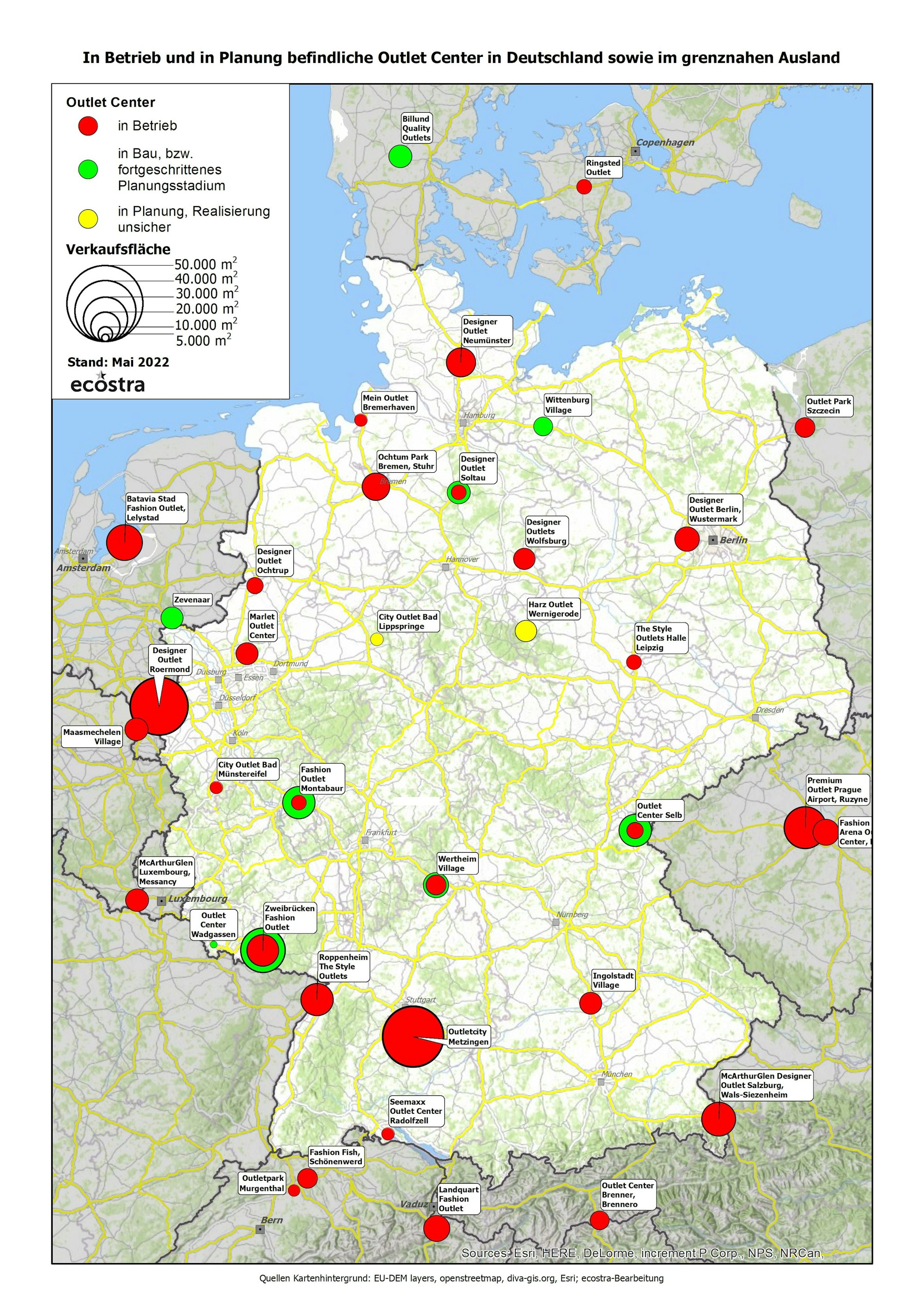 Eine Karte zeigt Outlets in Deutschland.