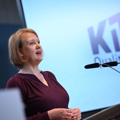 Lisa Paus spricht bei einer Pressekonferenz zur Umsetzung des Kita-Qualitätsgesetzes.