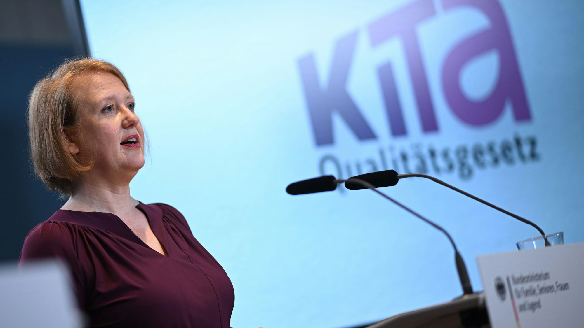 Lisa Paus spricht bei einer Pressekonferenz zur Umsetzung des Kita-Qualitätsgesetzes.