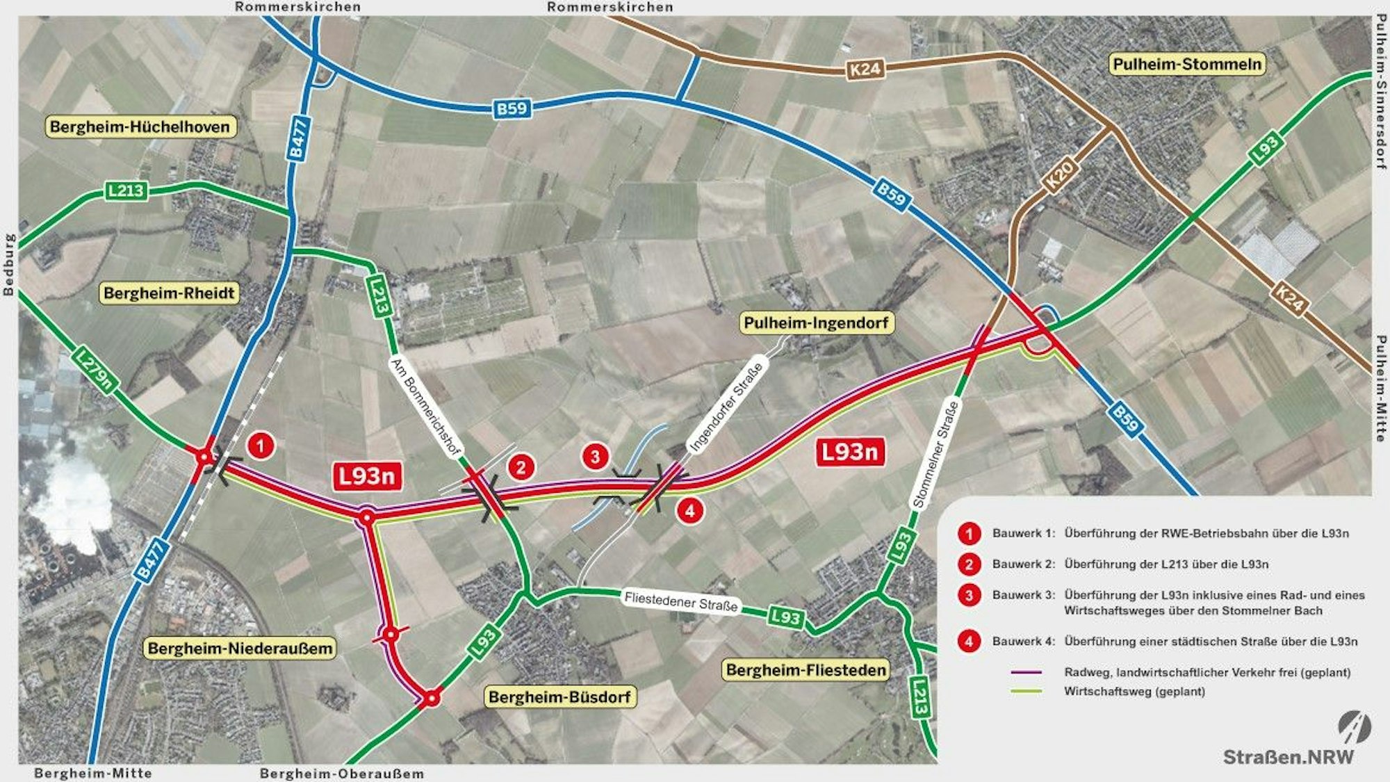 Eine Grafik veranschaulicht den Verlauf der geplanten Strecke sowie von Rad- und Wirtschaftswegen.