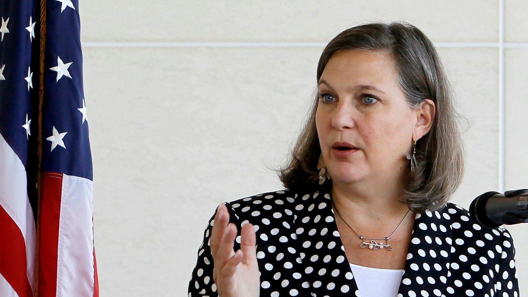 Victoria Nuland, damalige Assistant Secretary of State der USA, spricht bei einer Pressekonferenz in der US-Botschaft.