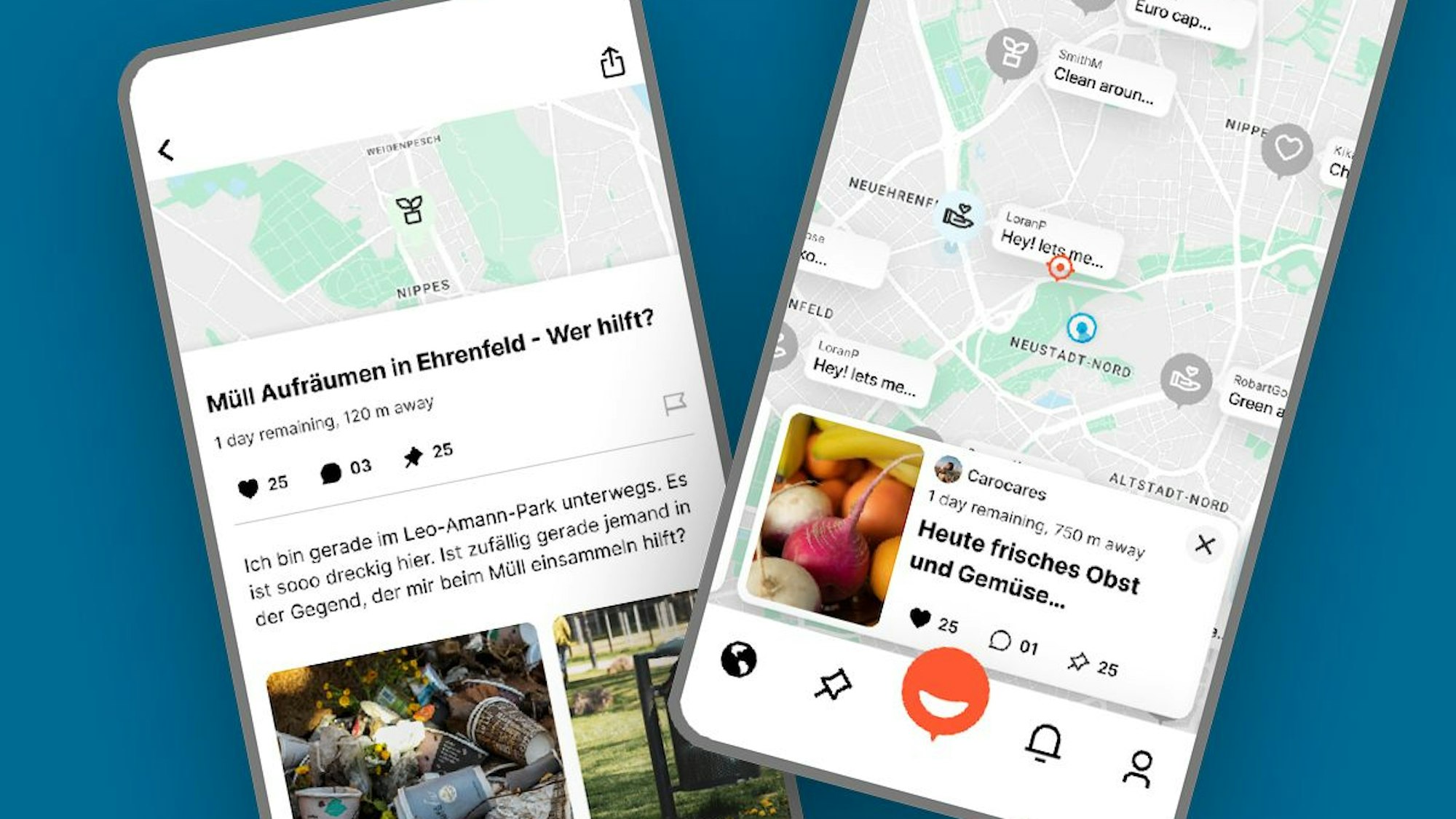 SWcreenshots der App Walby, bereitgestellt von Silker KAchtik für einen Artikel über Engagement in Köln.