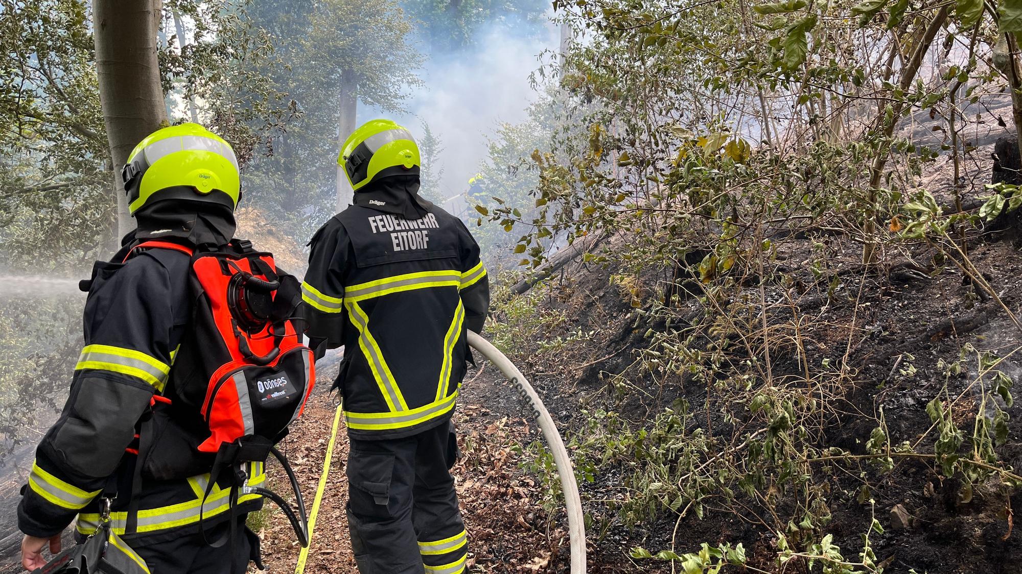 Waldbrand auf 8000 Quadratmetern oberhalb der Asbacher Straße, 110 Feuerwehrleute bekämpften die Flammen.