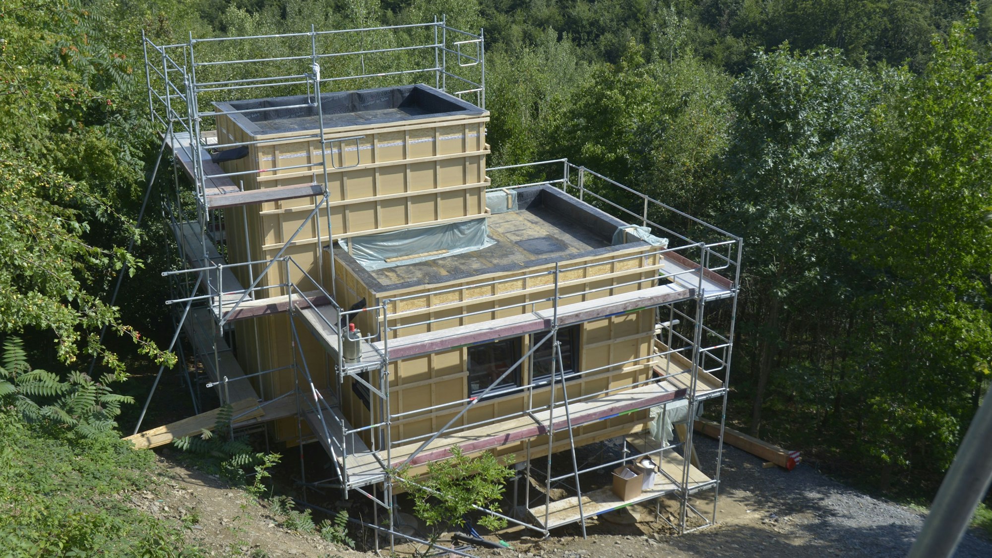 Ein Tiny House von oben fotografiert.