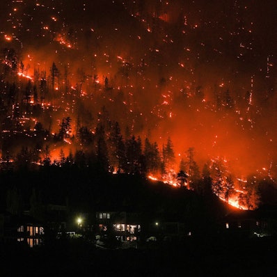 dpatopbilder - 18.08.2023, Kanada, West Kelowna: Ein Waldbrand am McDougall Creek an einem Berghang oberhalb von Häusern.