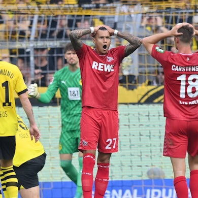 Sport Bilder des Tages Davie Selke 1.FC Koeln, Rasmus Carstensen 1.FC Koeln, v.li. 19.08.2023, Fussball GER, Saison 2023/2024, 1. Bundesliga, 1. Spieltag, Borussia Dortmund - 1. FC Köln Dortmund Signal Iduna Park Nordrhein Westfalen Deutschland ***