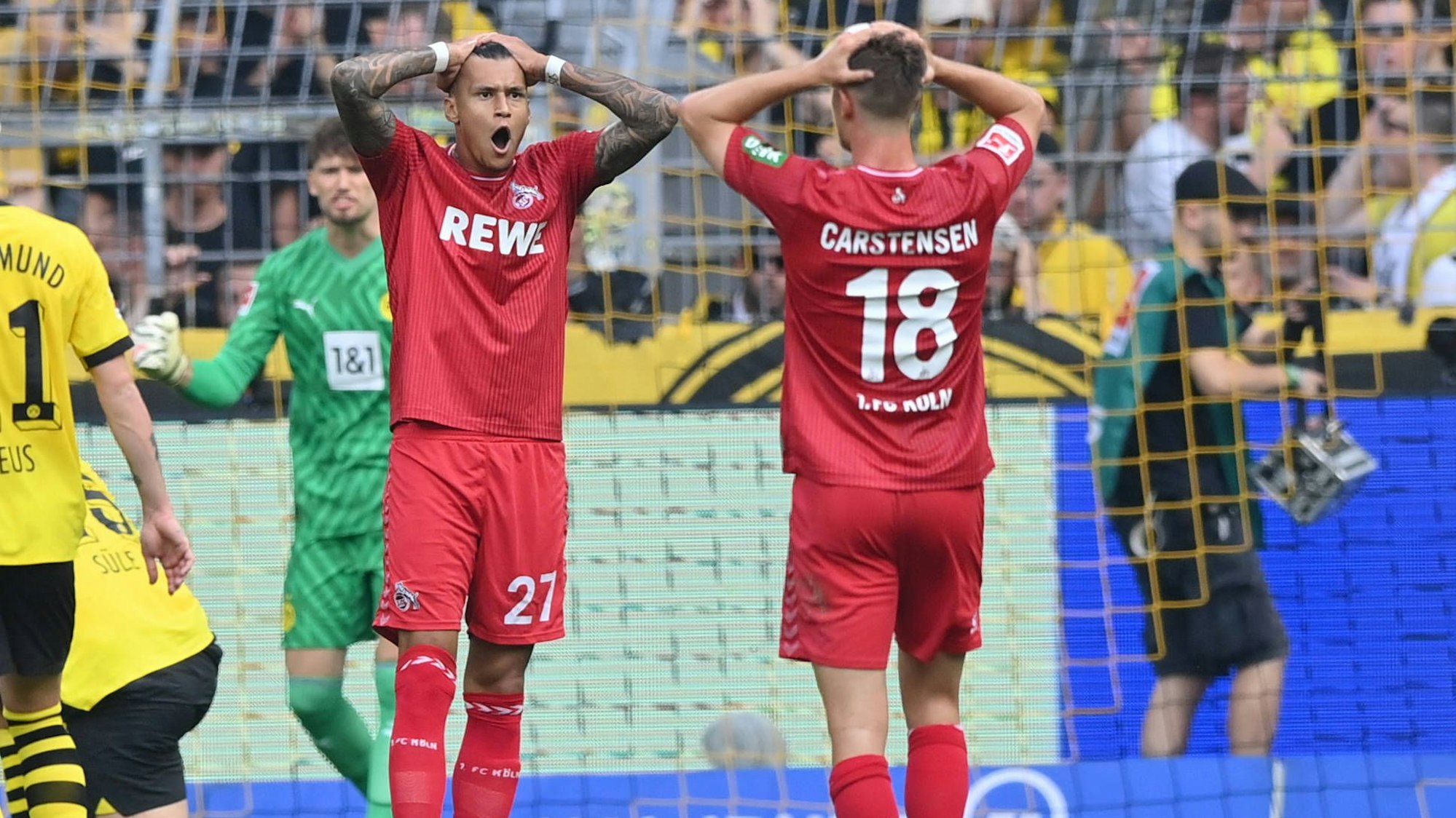 Sport Bilder des Tages Davie Selke 1.FC Koeln, Rasmus Carstensen 1.FC Koeln, v.li. 19.08.2023, Fussball GER, Saison 2023/2024, 1. Bundesliga, 1. Spieltag, Borussia Dortmund - 1. FC Köln Dortmund Signal Iduna Park Nordrhein Westfalen Deutschland ***