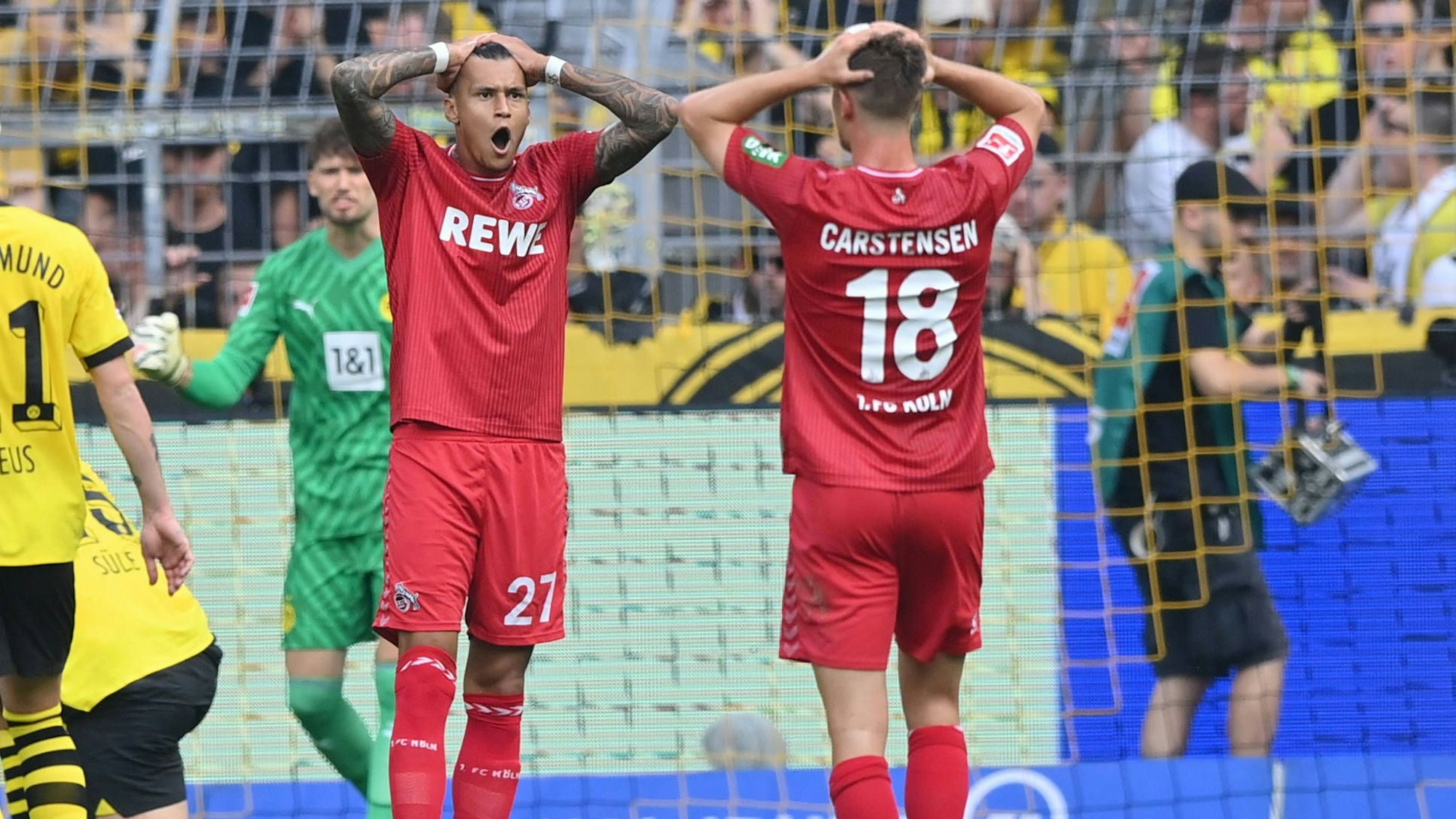 Sport Bilder des Tages Davie Selke 1.FC Koeln, Rasmus Carstensen 1.FC Koeln, v.li. 19.08.2023, Fussball GER, Saison 2023/2024, 1. Bundesliga, 1. Spieltag, Borussia Dortmund - 1. FC Köln Dortmund Signal Iduna Park Nordrhein Westfalen Deutschland ***