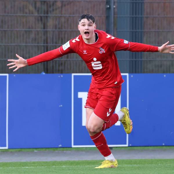 A-Junioren-Bundesliga West Borussia Dortmund vs. 1. FC Koeln am 24.02.2023 im Nachwuchsleistungszentrum von Borussia Dortmund in Dortmund-Brackel Deutschland Torjubel zum 1:1 - Jaka Cuber Potocnik 1.FC Koeln, 9 A-Junioren-Bundesliga West Borussia Dortmund vs. 1. FC Koeln am 24.02.2023 im Nachwuchsleistungszentrum von Borussia Dortmund in Dortmund-Brackel Deutschland *** A Junior Bundesliga West Borussia Dortmund vs 1 FC Koeln on 24 02 2023 at the junior training center of Borussia Dortmund in Dortmund Brackel Germany Goal celebration for 1 1 Jaka Cuber Potocnik 1 FC Koeln, 9 A Junior Bundesliga West Borussia Dortmund vs 1 FC Koeln on 24 02 2023 at the junior training center of Borussia Dortmund in Dortmund Brackel Germany Copyright: xBEAUTIFULxSPORTS/Zeisingx