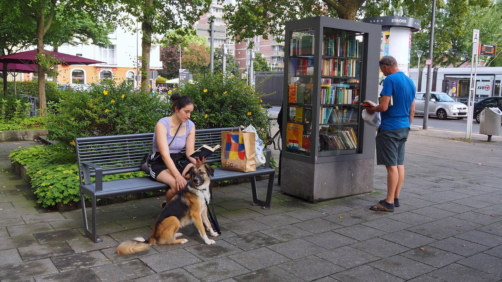 Am Bücherschrank am Südfriedhof steht seit Kurzem eine Bank.