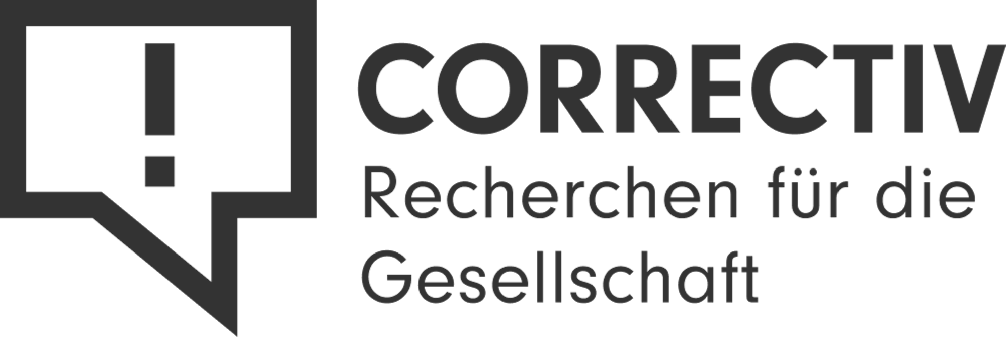 Das Bild zeigt das Logo von Correctiv zusammen mit dem Slogan „Recherchen für die Gesellschaft“.