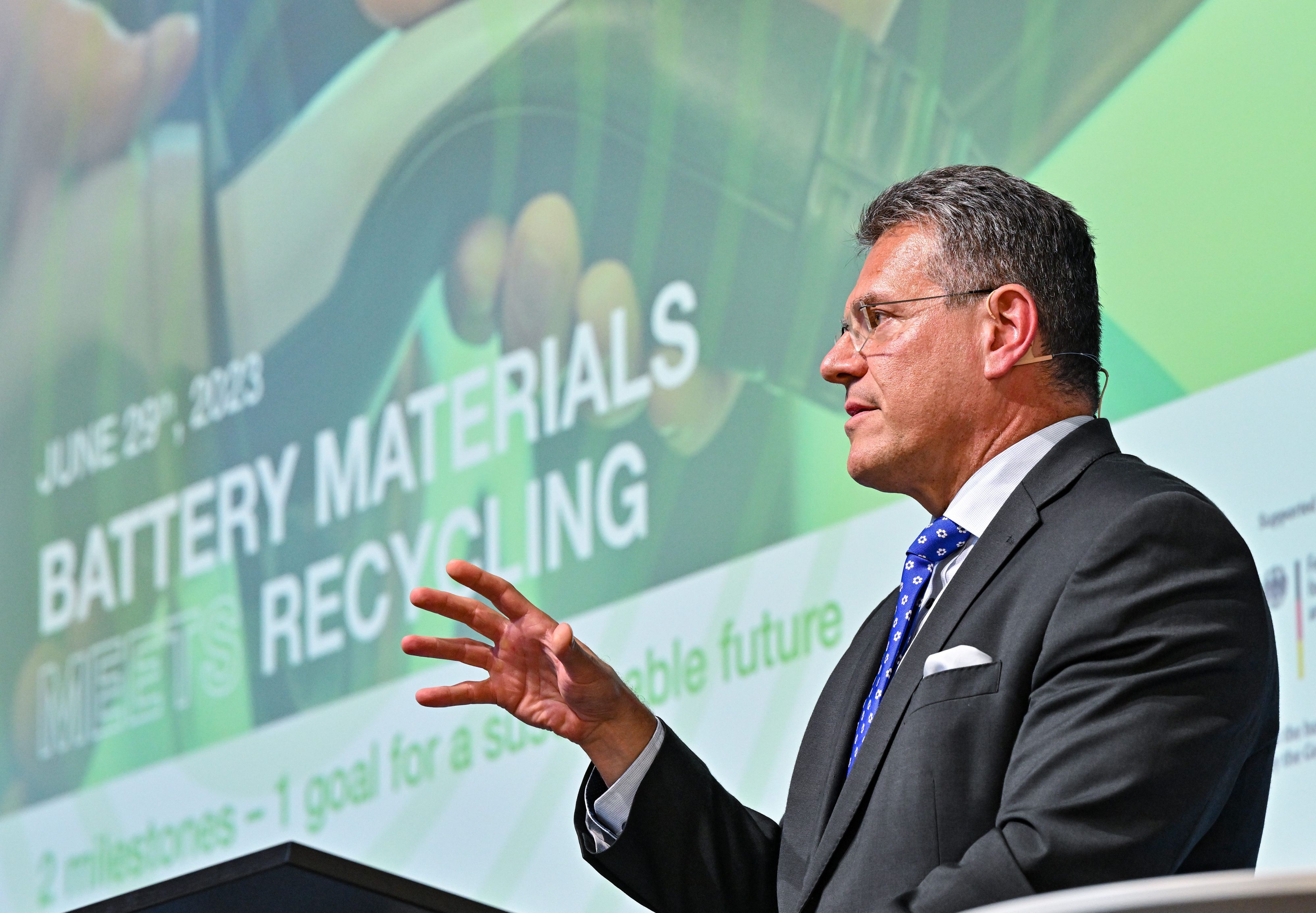 Maros Sefcovic, EU-Kommissionsvize, spricht auf einem Festakt des Chemiekonzerns BASF zur Eröffnung einer Anlage für die Herstellung von Kathodenmaterialien. (Archivbild)
