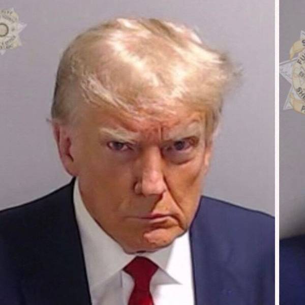 Polizeifotos von Rudy Giuliani und Donald Trump.