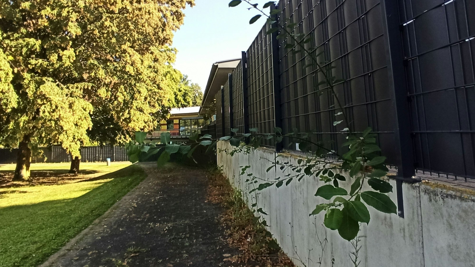31. August 2023. Bornheim. Beim Bornheimer Bürgerdialog kamen auch die ungepflegten Außenanlagen im Bornheimer HallenFreizeitBad zur Sprache, über die sich viele Bürger ärgern. Foto: Frank Engel-Strebel