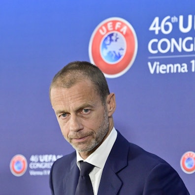 Aleksander Čeferin, Präsident der UEFA, spricht im Rahmen des UEFA-Kongresses.