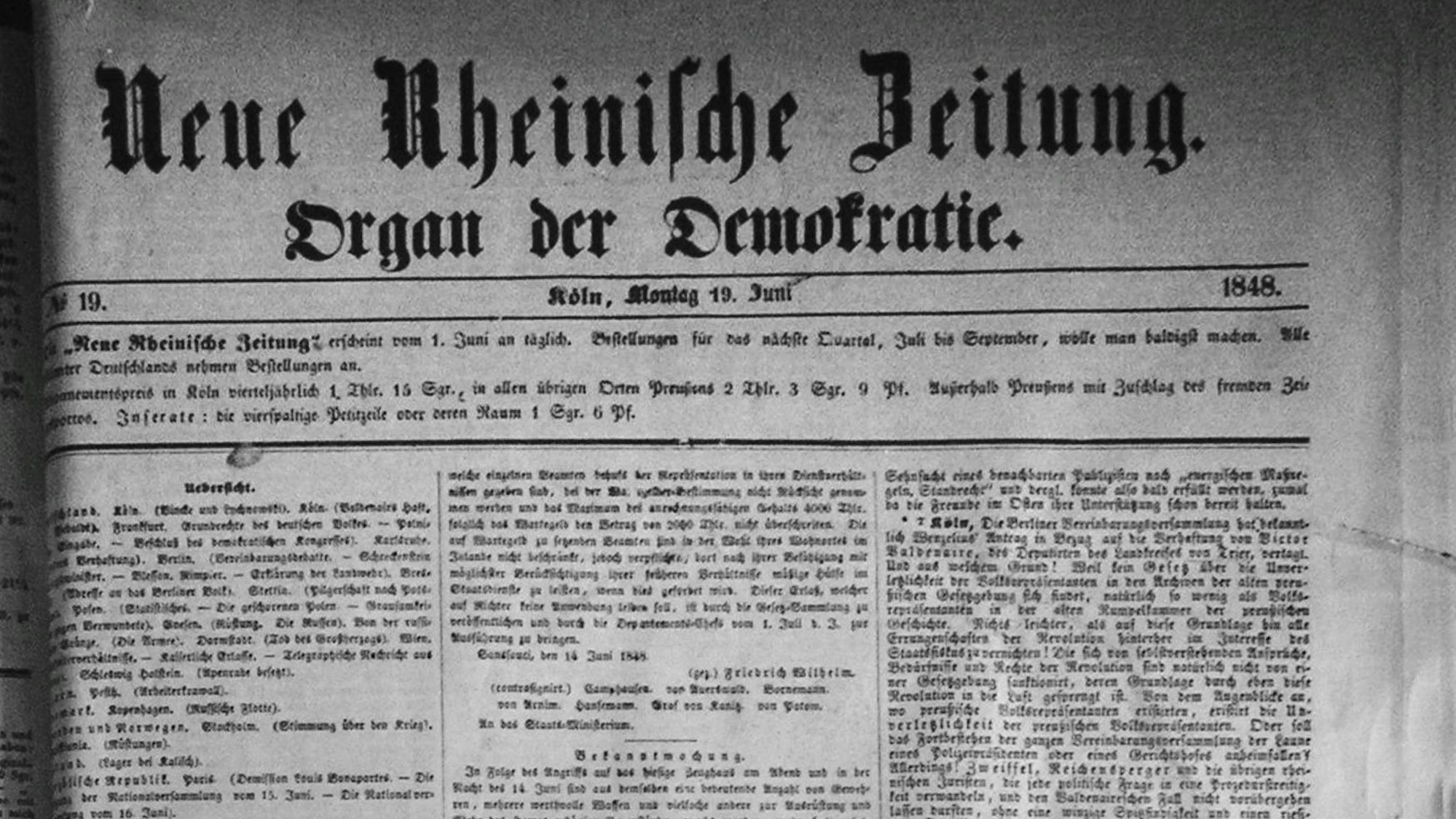 Ein Originalexemplar der „Neuen Rheinischen Zeitung“.