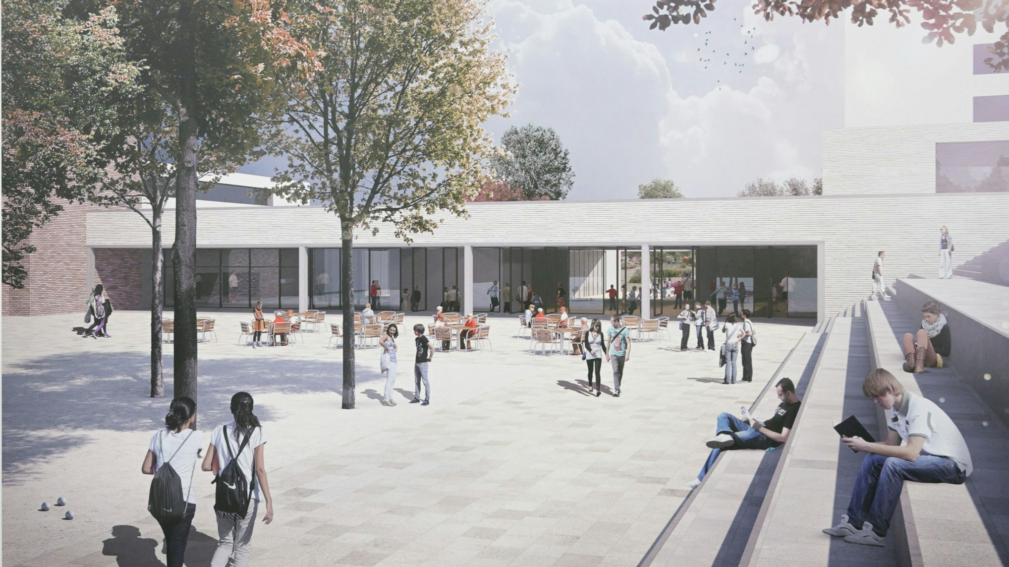 So soll der fertige Zentralbau am Freiherr-vom-Stein-Schulzentrum aussehen. Der Abschluss der Arbeiten wird noch bis 2024 dauern.