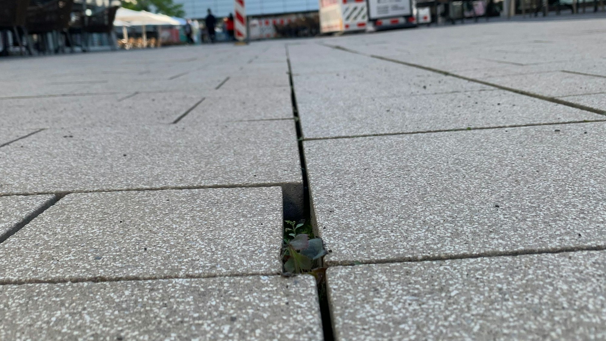 Die Fugen zwischen den neu verlegten Pflastersteinen in der Euskirchener Fußgängerzone sind unterschiedlich breit.