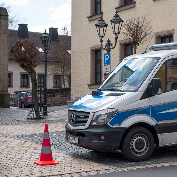 Ein Einsatzwagen der Polizei sperrt die Straße zu einem Kinder- und Jugendhilfezentrum ab. In der Einrichtung war im April 2023 eine Zehnjährige tot in einem Zimmer gefunden worden. (Archivbild)