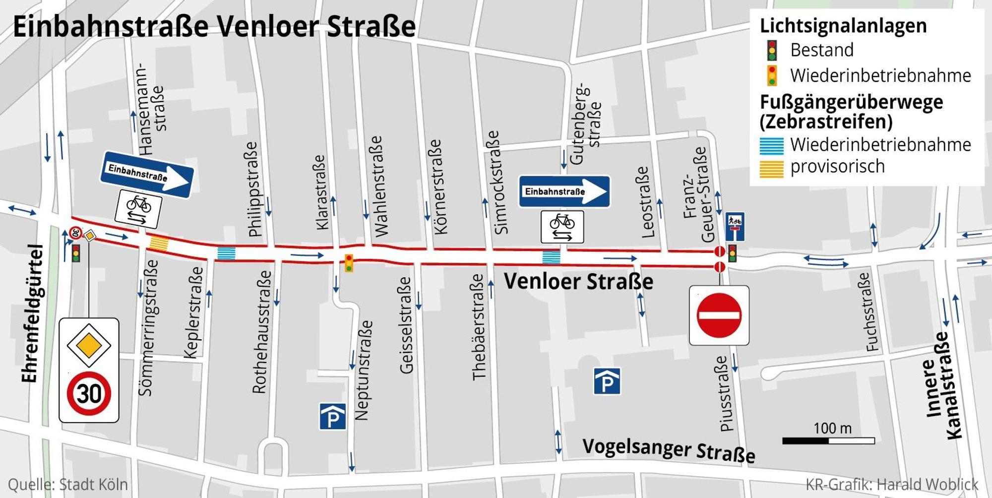 Grafik zum Verkehrsversuch Venloer Straße