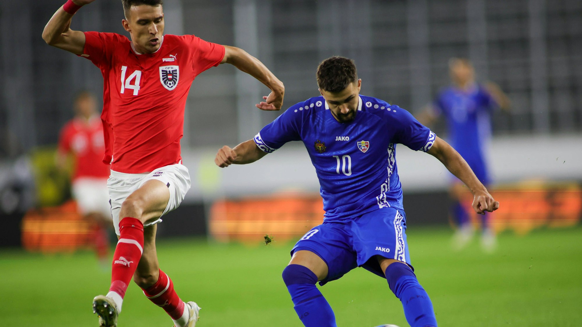 Länderspiel, Nationalmannschaft match, Austria vs Moldova. Image shows Dejan Ljubicic AUT and Vitalie Damascan MDA. PUBLICATIONxNOTxINxAUTxSUIxSWE GEPAxpictures/xManuelxBinder