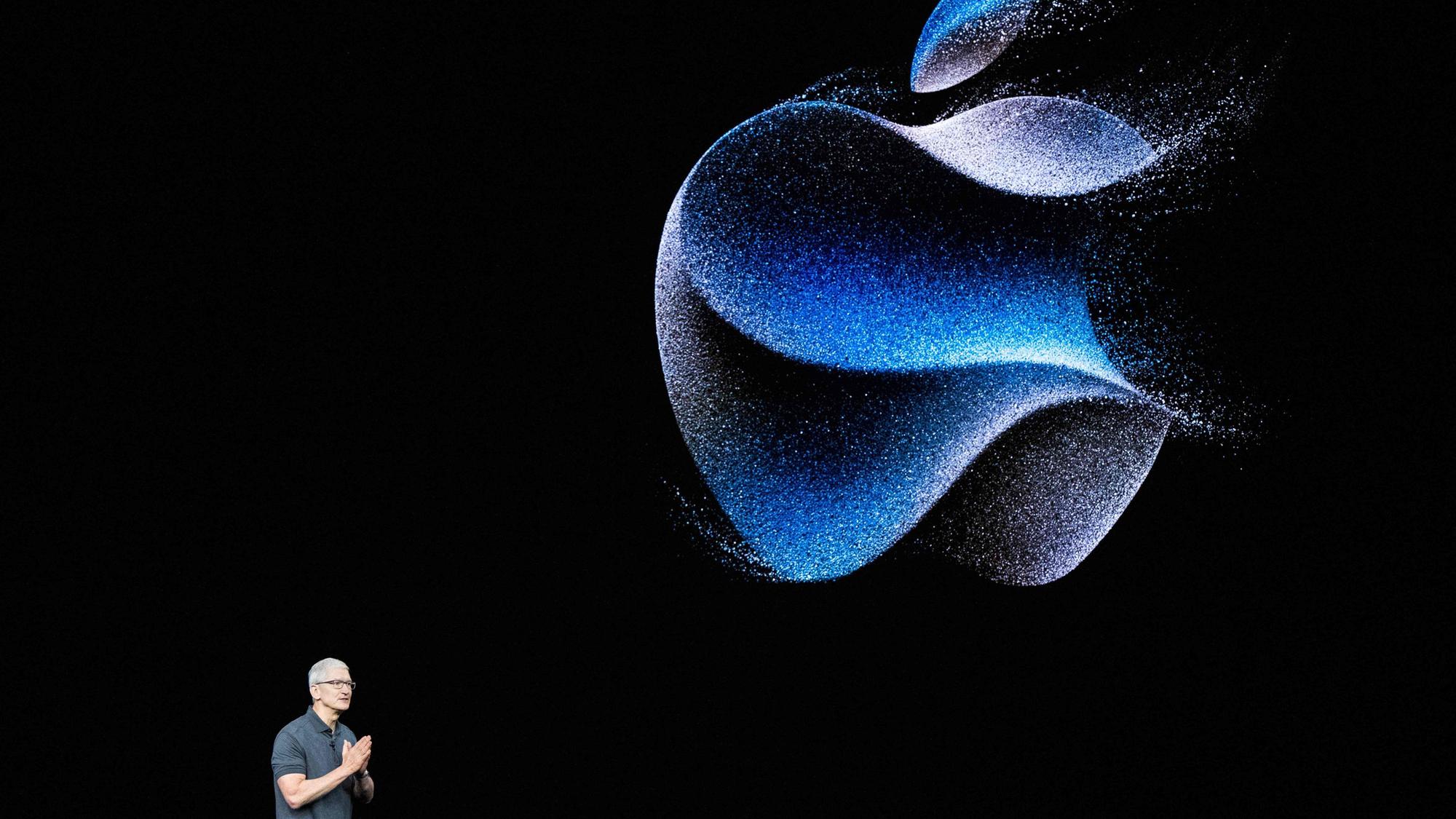 Tim Cook, chief executive officer of Apple Inc., speaks during a launch event for the new Apple iPhone 15 at Apple Park in Cupertino, California, on September 12, 2023.