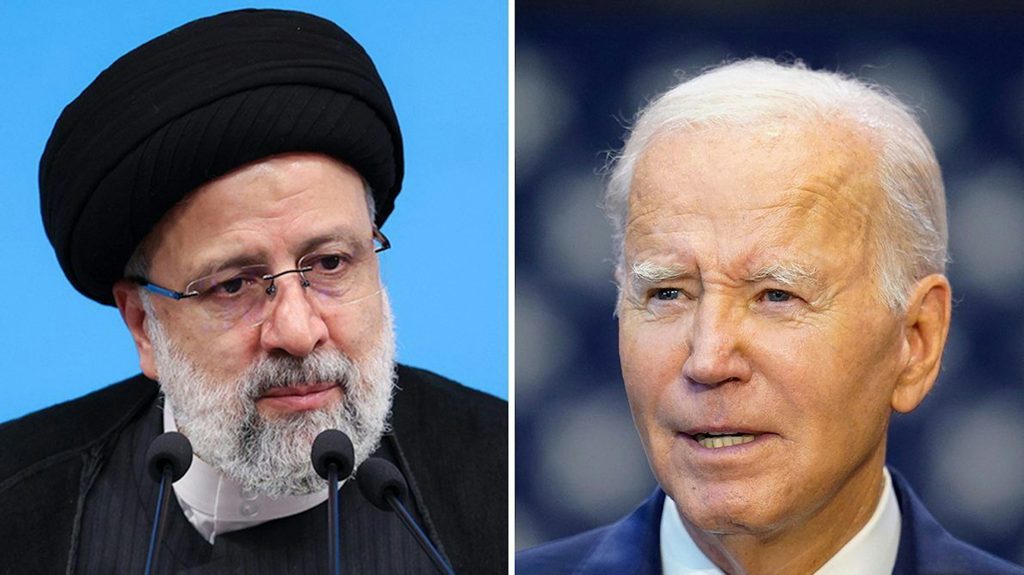 Die Kombo aus Archivbildern zeigt Ebrahim Raisi (l, Iran, Teheran, 29.08.2023), Präsident des Iran, und Joe Biden (USA, Largo, 14.09.2023), Präsident der USA.