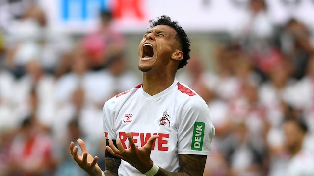 1. FC Koeln vs TSG Hoffenheim - 1. Bundesliga, Davie Selke 1. FC Koeln gestikuliert,