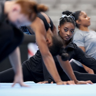 SAN JOSE, CALIFORNIA - AUGUST 27: Simone Biles warms up before day four of the 2023 U.S. Gymnastics Championships at SAP Center on August 27, 2023 in San Jose, California. Ezra Shaw/Getty Images/AFP (Photo by EZRA SHAW / GETTY IMAGES NORTH AMERICA / Getty Images via AFP)