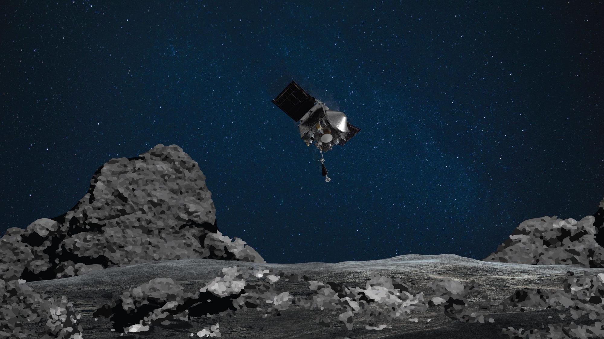 Die Raumsonde «Osiris-Rex» nähert sich dem Asteroiden Bennu (künstlerische Darstellung).