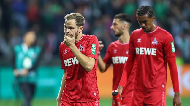 1. Bundesliga, SV Werder Bremen - 1. FC Koeln emspor, v.l. Benno Schmitz Koeln, 2 enttaeuscht, schaut enttaeuscht, niedergeschlagen,