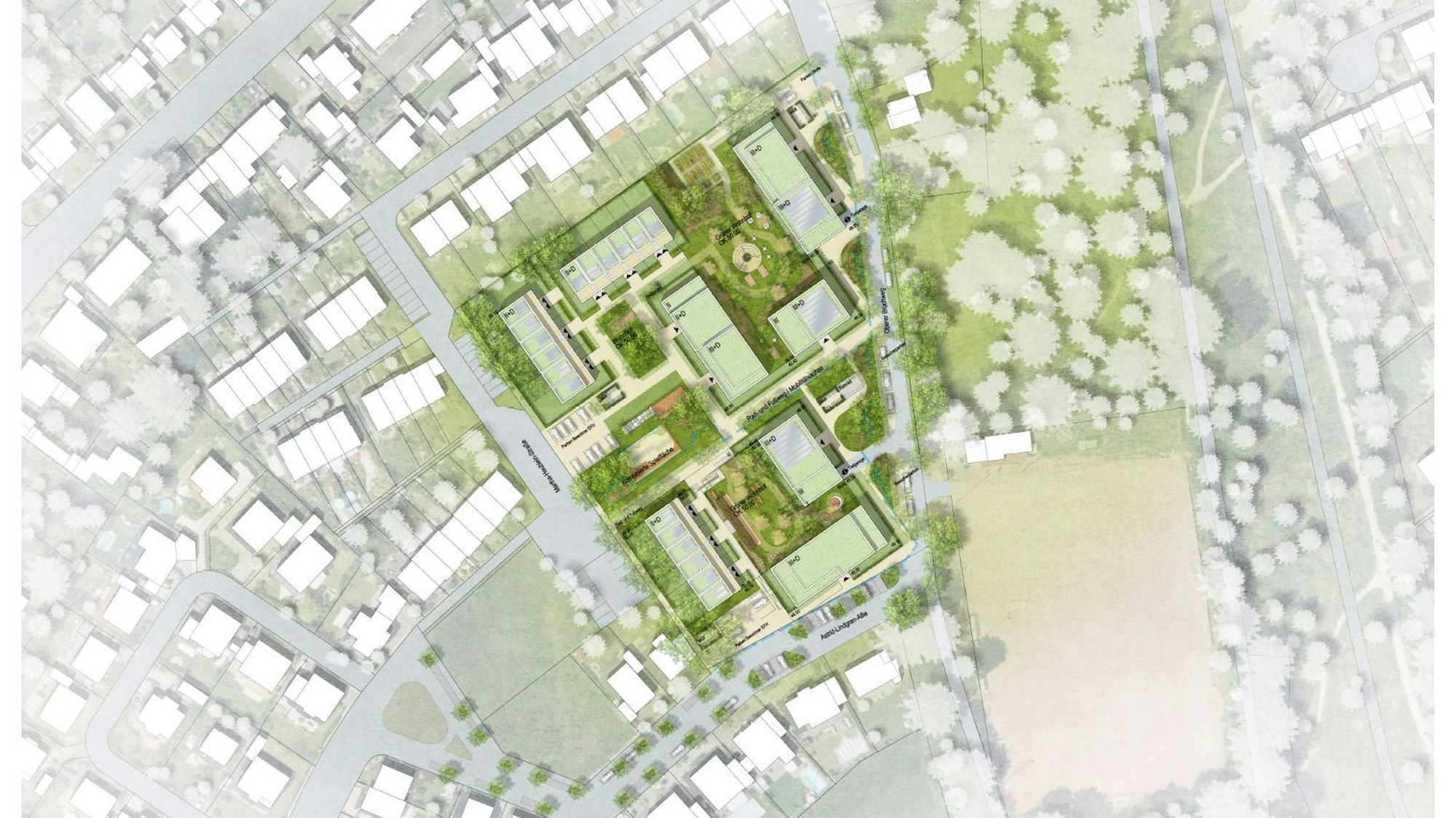 Ein Plan für ein neues Wohnviertel ist zu sehen.