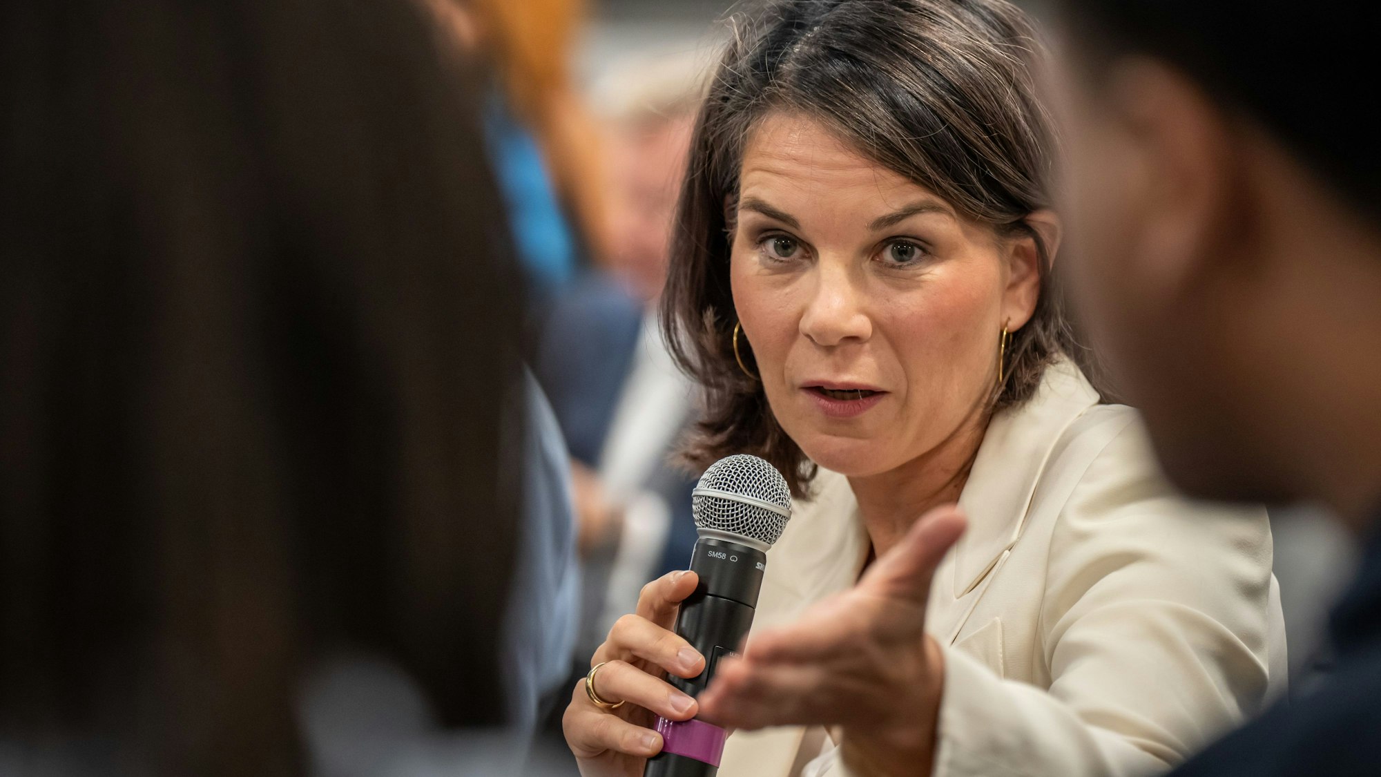 14.09.2023, USA, Washington: Annalena Baerbock (Bündnis90/Die Grünen), Außenministerin, besucht die Howard Universität und nimmt an einer Diskussionsveranstaltung mit Studierenden teil. Foto: Michael Kappeler/dpa +++ dpa-Bildfunk +++