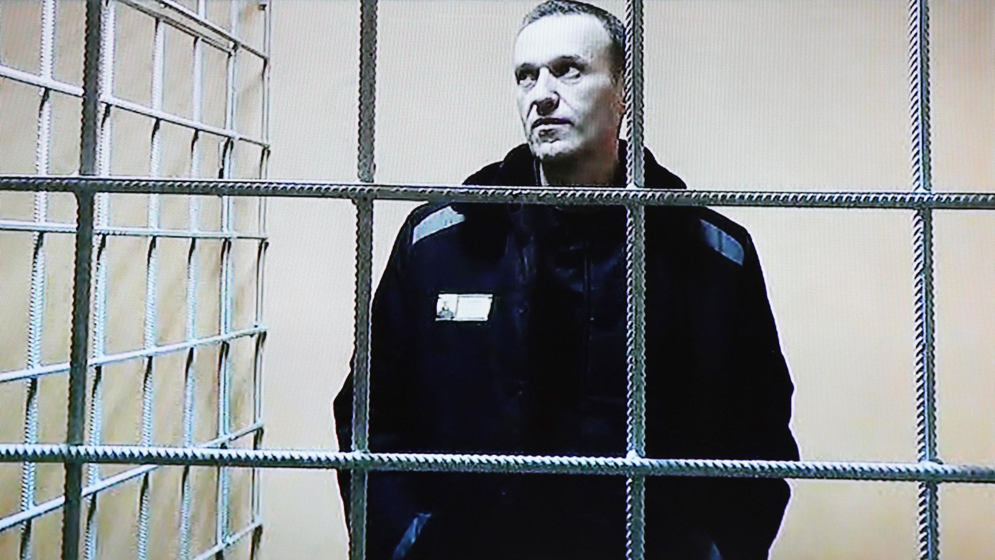 Alexej Nawalny, Oppositionspolitiker aus Russland, ist während einer Gerichtsverhandlung per Video aus einem Gefängnis zugeschaltet.