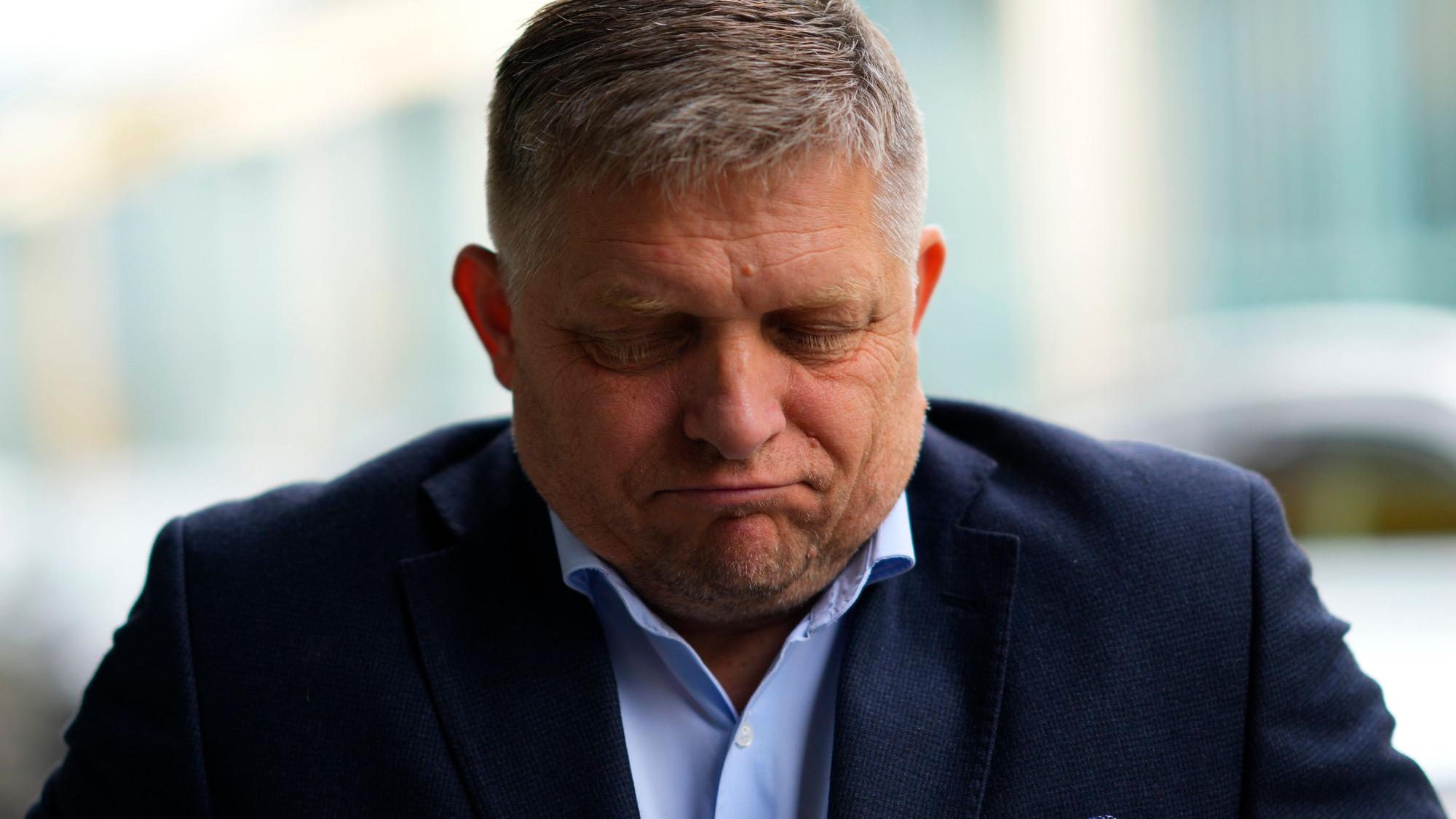 Chairman of SMER-Social Democracy party Robert Fico arrives at his party's headquarters day after an early parliamentary election in Bratislava, Slovakia, Sunday, Oct. 1, 2023. (AP Photo/Petr David Josek)