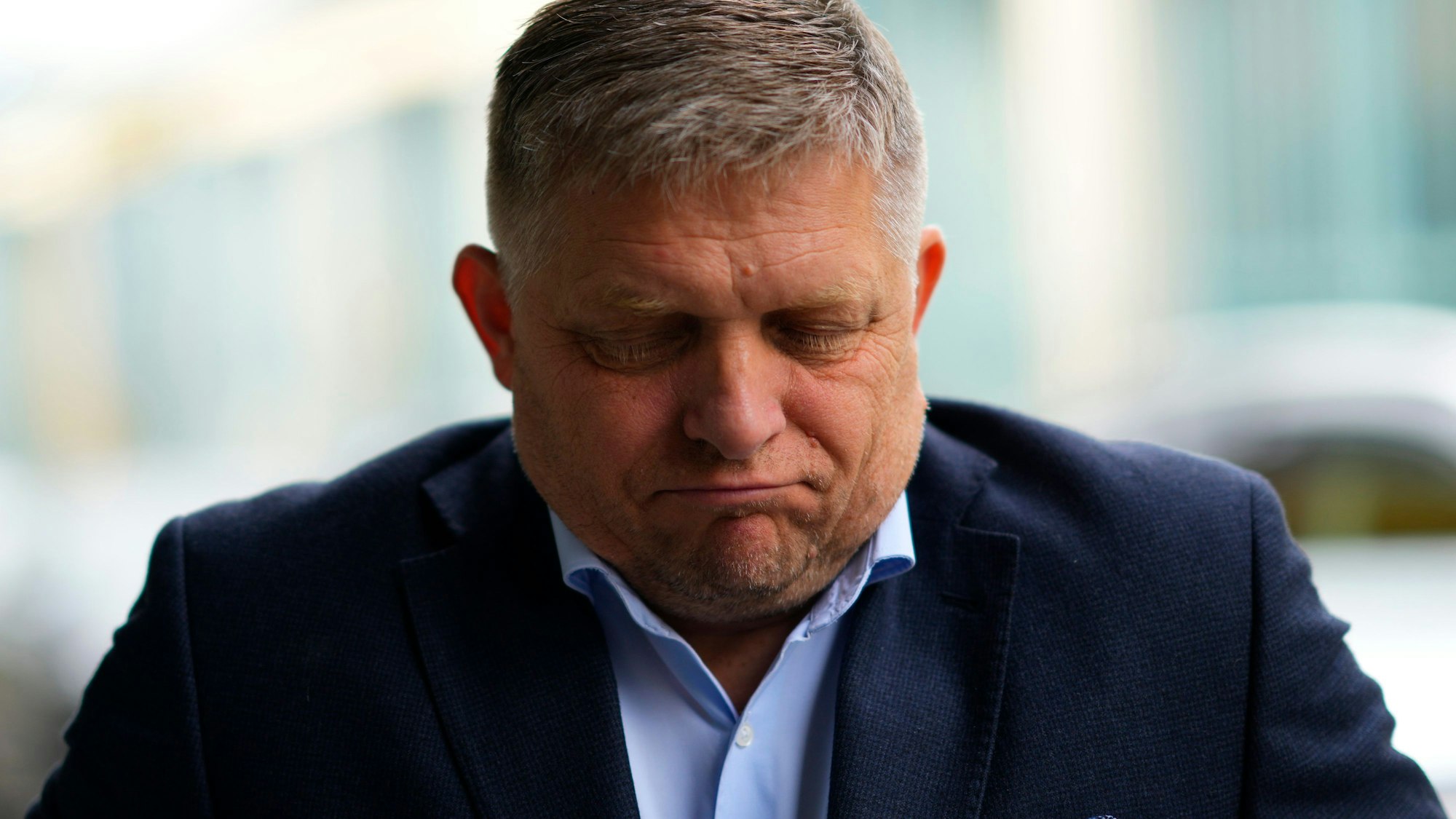 Chairman of SMER-Social Democracy party Robert Fico arrives at his party's headquarters day after an early parliamentary election in Bratislava, Slovakia, Sunday, Oct. 1, 2023. (AP Photo/Petr David Josek)